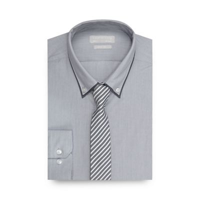 Red Herring Light grey striped textured slim fit shirt with a tie